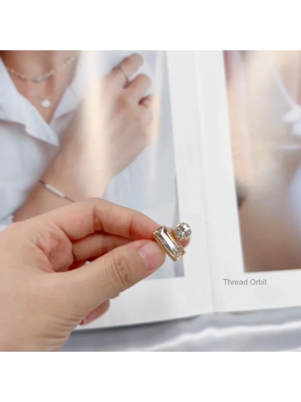 Square Cubic Zirconia Gold-Tone Statement Ring Hypoallergenic Stainless Steel